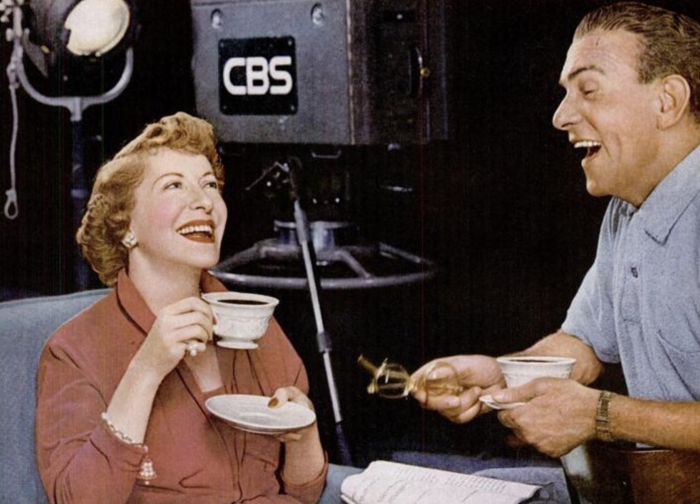 Burns and Allen on the set of their CBS show. 